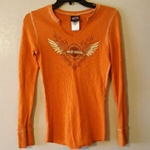 Harley-Davidson Women's Vibrant Orange Winged Long Sleeve Thermal Tee